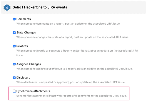 synchronize attachments option in the jira integration