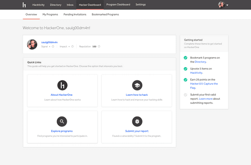 Hacker Dashboard Checklist