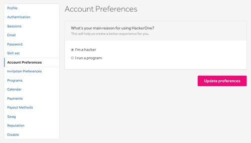 account preferences