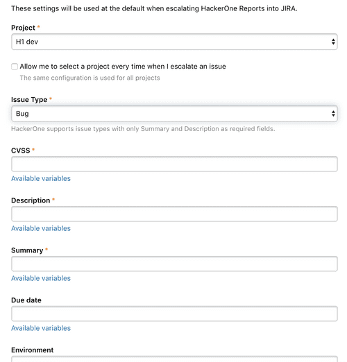 additional fields wen escalating HackerOne to Jira